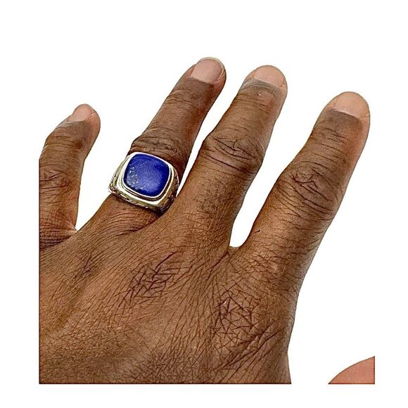 Samuel B Biru Ring Pebble Design Ring With Cushion Cut Lapis Ring Size 9 EUC - Picture 4 of 5